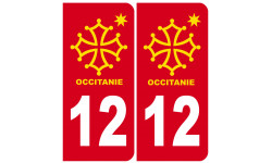 immatriculation 12 Occitanie - 2 stickers de 10,2x4,6cm - Sticker/autocollant