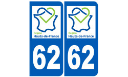 Autocollants : 62 immatriculation Nord Pas de Calais région Hauts-de-France