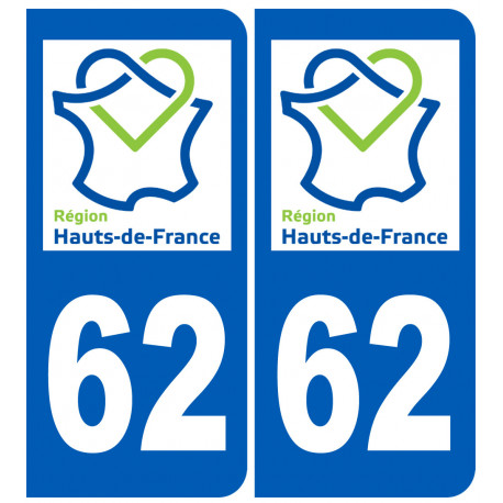 Autocollants : 62 immatriculation Nord Pas de Calais région Hauts-de-France