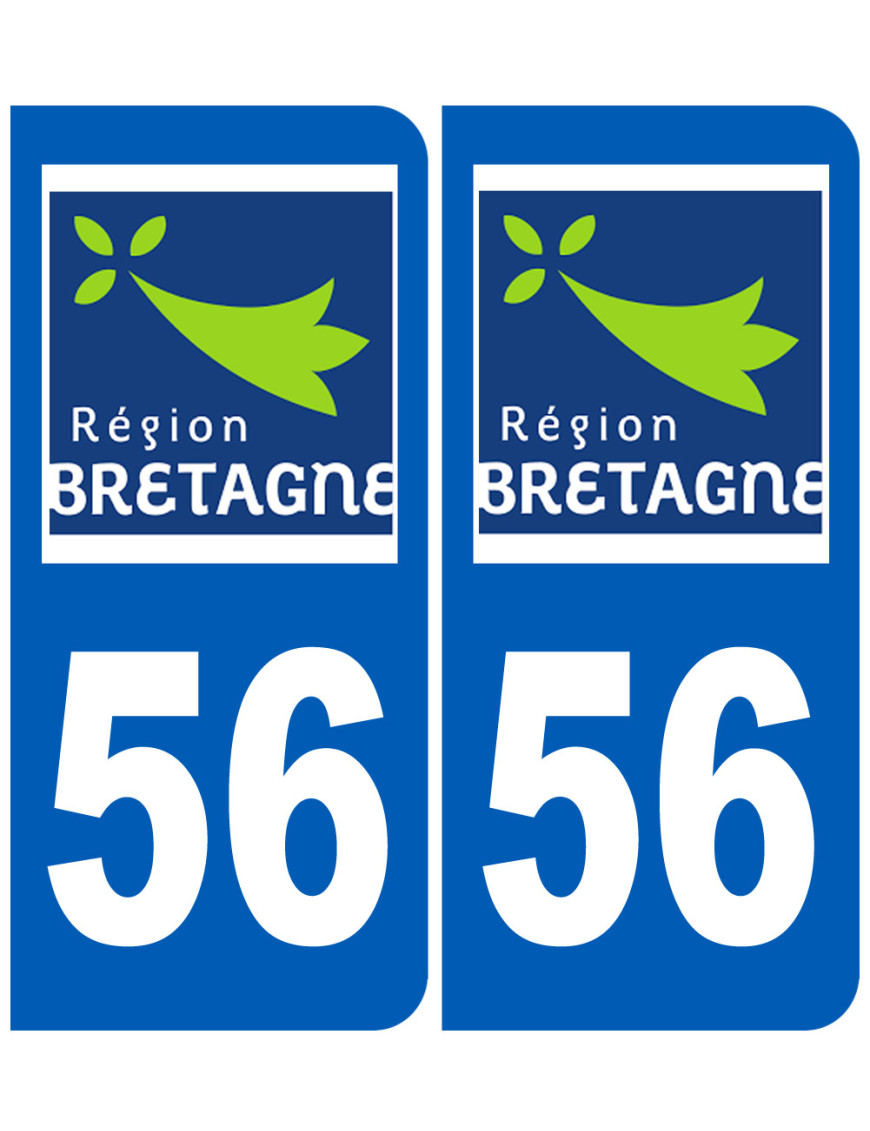 Autocollants Plaque Immatriculation – Lot 4 Stickers – Département 56 (Morbihan) Bretagne – Noir Et F