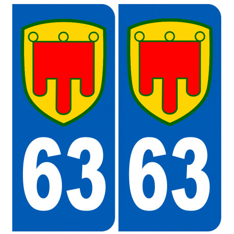 immatriculation 63 Auvergne (2 fois 10,2x4.6cm) - Sticker / autocollant