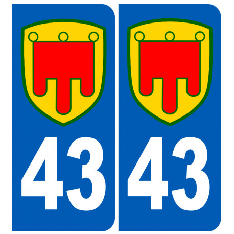 immatriculation 43 Auvergne (2 fois 10,2x4.6cm) - Sticker / autocollant