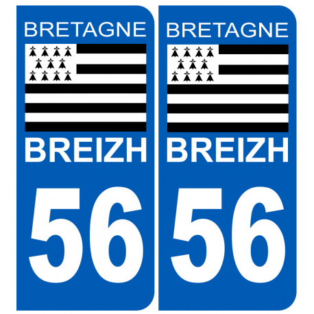 Autocollant Stickers plaque d'immatriculation DEPARTEMENT 56 BRETAGNE 2