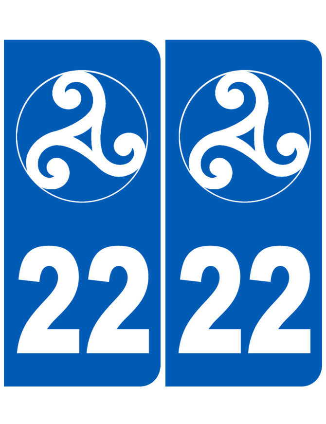 Sticker Autocollant Personnalisé Immatriculation 22 (Côtes-d'Armor) Avec Triskel - Neuf Sous Emballage, Fabriqué En France