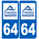 immatriculation 64 (Pyrénées-Atlantiques) - Sticker/autocollant