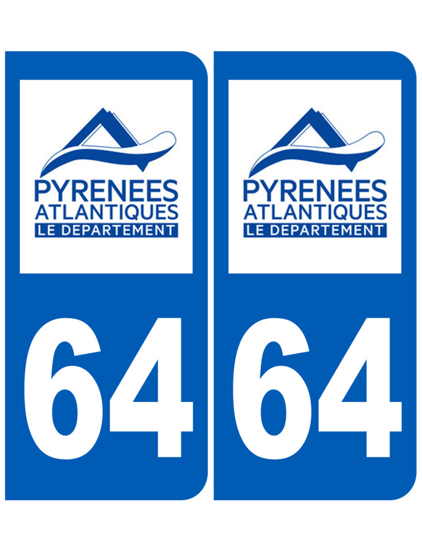 Set Of 4 Number Plate Stickers Department 64 Pyrenees Atlantiques New - View #2