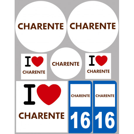 Département 16 La Charente - 8 autocollants variés - Sticker/autocollant