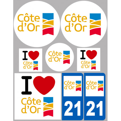 Département 21 La Côte d'Or - 8 autocollants variés - Sticker/autocollant