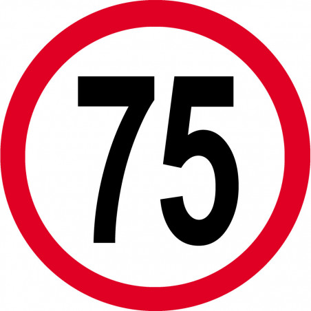Disque de vitesse 75km/h rouge - 15cm - Sticker/autocollant Disque de vitesse 75km/h rouge - 15cm - Sticker/autocollant