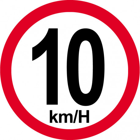 Disque de vitesse 10Km/H bord rouge - 20cm - Sticker/autocollant