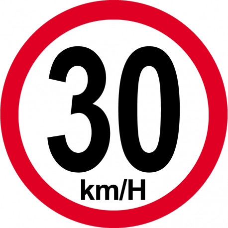 Disque de vitesse 30Km/H bord rouge - 10cm - Sticker/autocollant