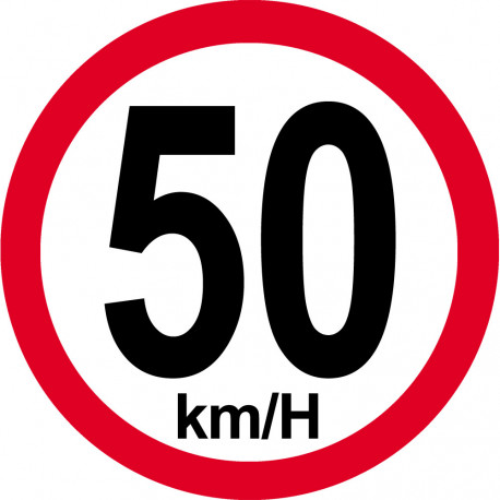 Disque de vitesse 50Km/H bord rouge - 20cm - Sticker/autocollant