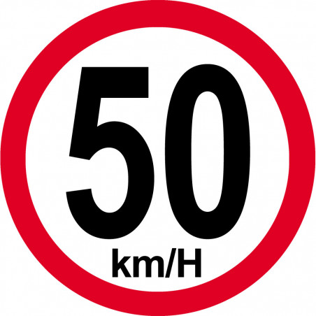 Disque de vitesse 50Km/H bord rouge - 15cm - Sticker/autocollant Disque de vitesse 50Km/H bord rouge - 15cm - Sticker/autocollant