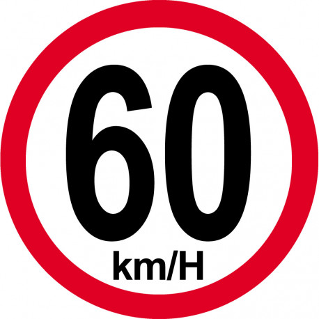 Disque de vitesse 60Km/H bord rouge - 10cm - Sticker/autocollant