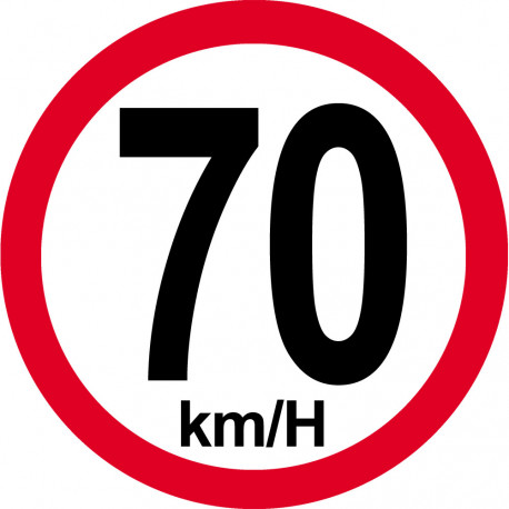 Disque de vitesse 70Km/H bord rouge - 10cm - Sticker/autocollant