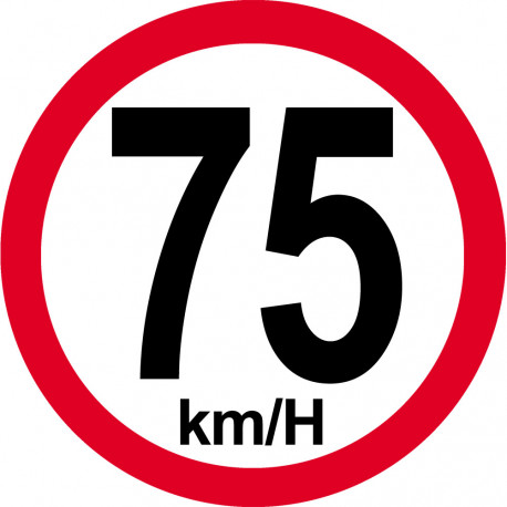 Disque de vitesse 75Km/H bord rouge - 20cm - Sticker/autocollant