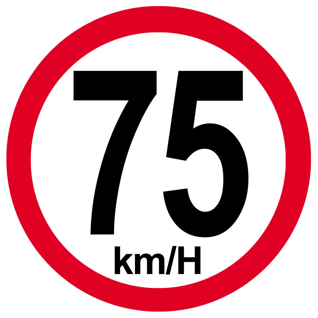 Disque de vitesse 75Km/H bord rouge - 15cm - Sticker/autocollant