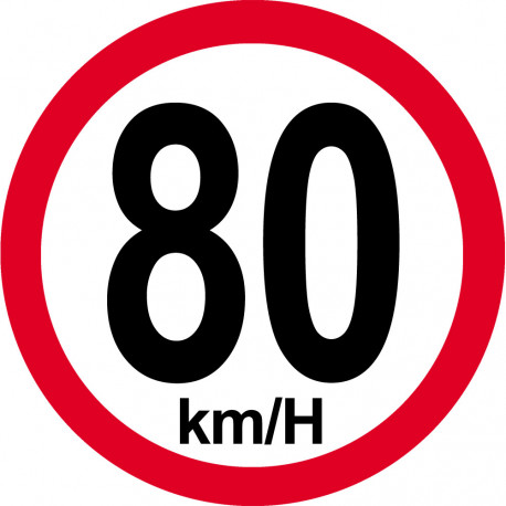 Disque de vitesse 80Km/H bord rouge - 10cm - Sticker/autocollant