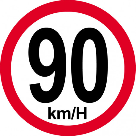 Disque de vitesse 90Km/H bord rouge - 15cm - Sticker/autocollant