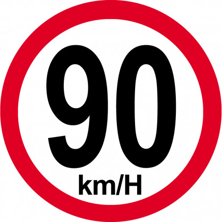 Disque de vitesse 90Km/H bord rouge - 15cm - Sticker/autocollant Disque de vitesse 90Km/H bord rouge - 15cm - Sticker/autocollant