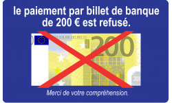Paiement par billet de 200 euros refusé - 10x6cm - Sticker/autocollant