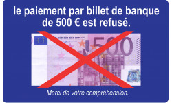 Paiement par billet de 500 euros refusé - 10x6cm - Sticker/autocollant