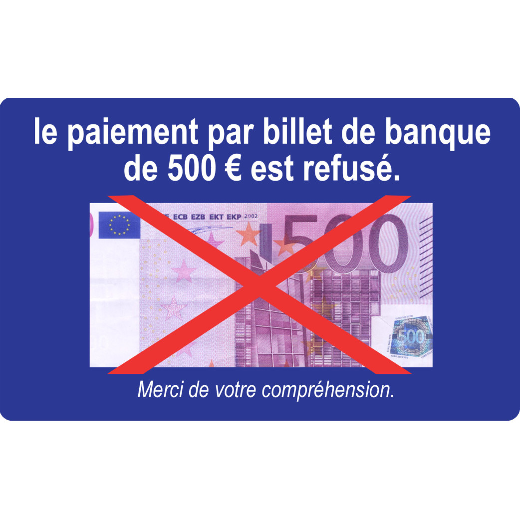 Paiement billet de 500 euros refusé - 15x9.2cm - Sticker/autocollant