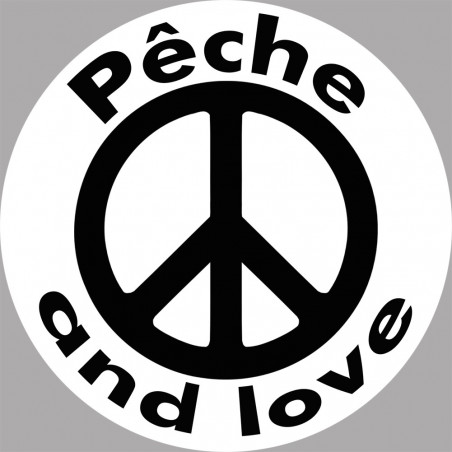 Pêche and love - 5cm - Sticker/autocollant Pêche and love - 5cm - Sticker/autocollant
