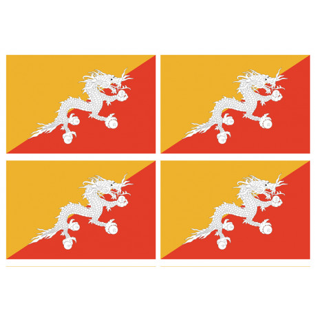Drapeau Bhutan - 4 stickers - 9.5 x 6.3 cm - Sticker/autocollant
