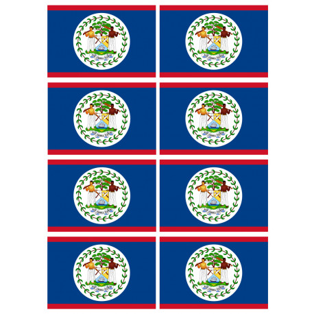 Drapeau Belize - 8 stickers - 9.5 x 6.3 cm - Sticker/autocollant