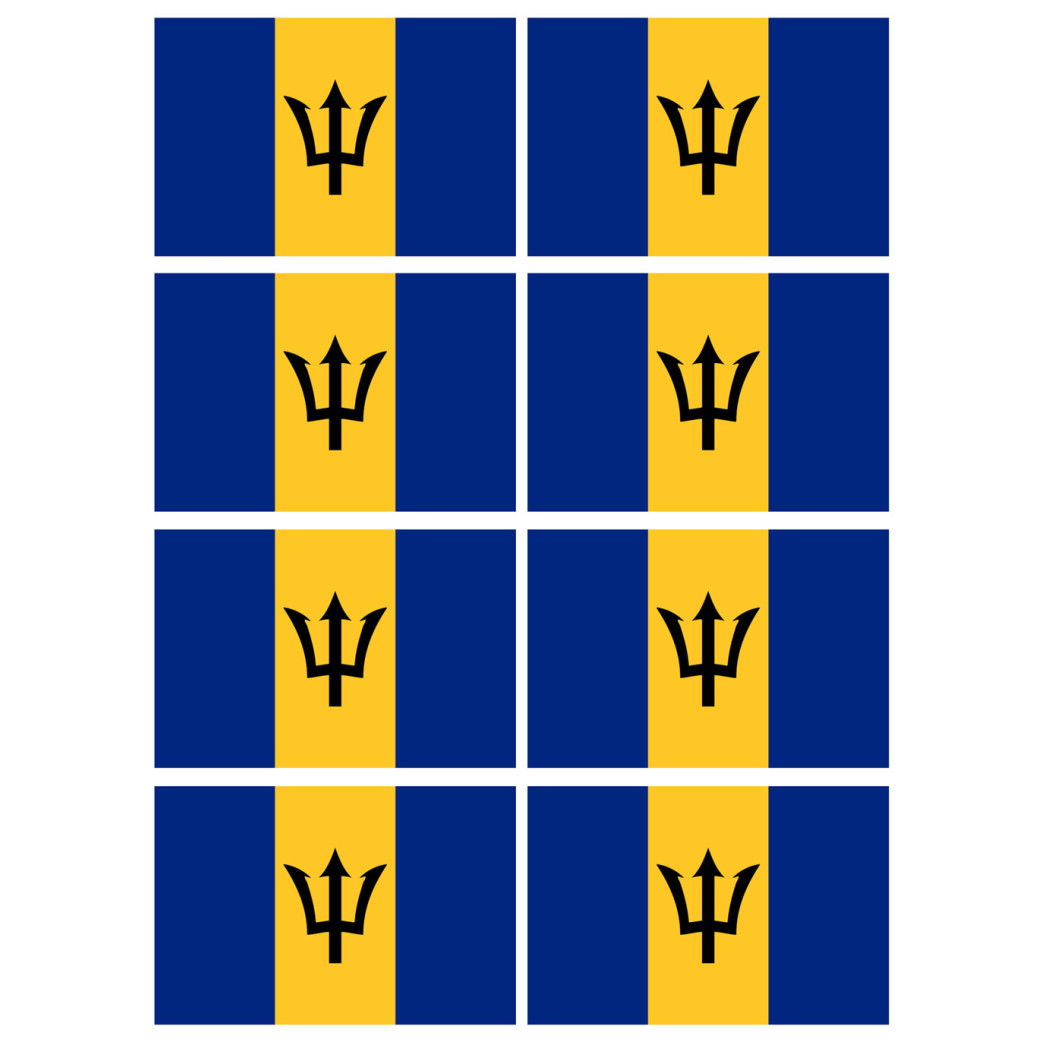 Drapeau Barbade - 8 stickers - 9.5 x 6.3 cm - Sticker/autocollant