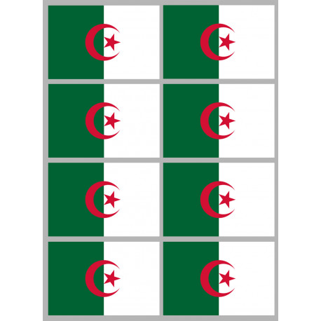 Drapeau Algérie - 8 stickers - 9.5 x 6.3 cm - Sticker/autocollant