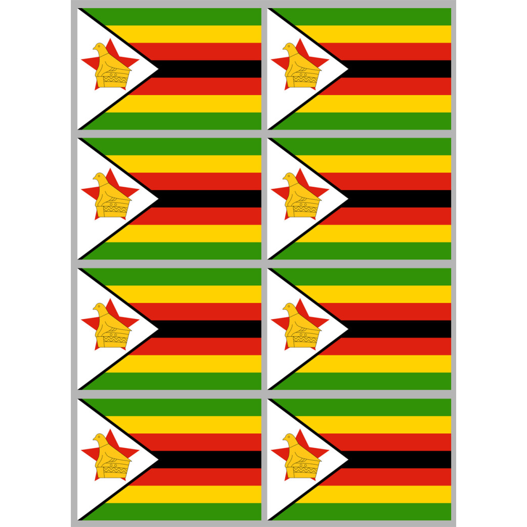 Drapeau Zimbabwe - 8 stickers - 9.5 x 6.3 cm - Sticker/autocollant