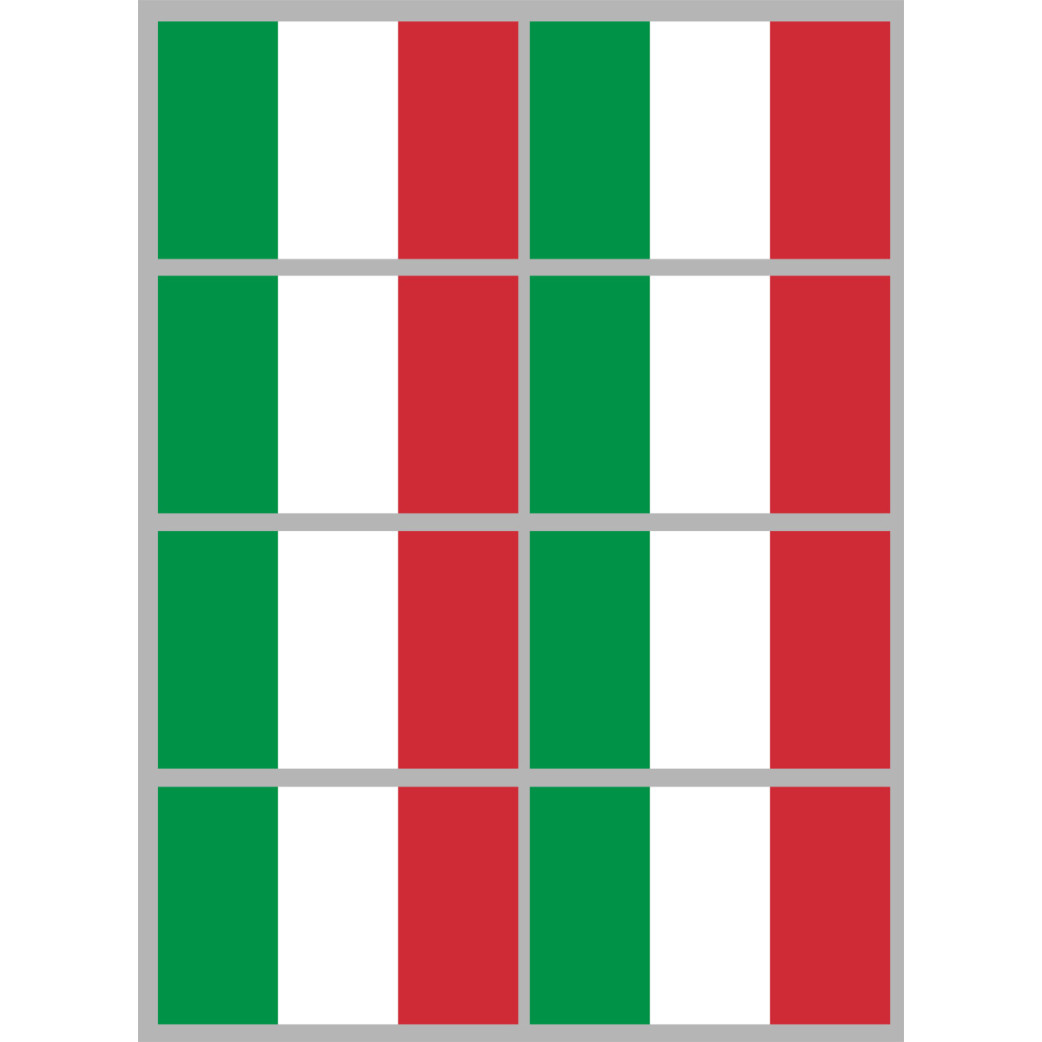 Drapeau Italie - 8 stickers - 9.5 x 6.3 cm - Sticker/autocollant