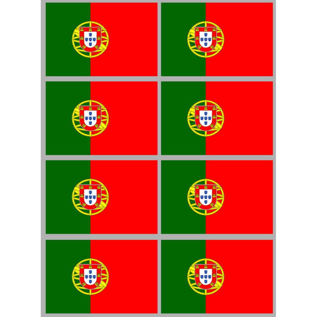 Drapeau Portugal - 8 stickers - 9.5 x 6.3 cm - Sticker/autocollant