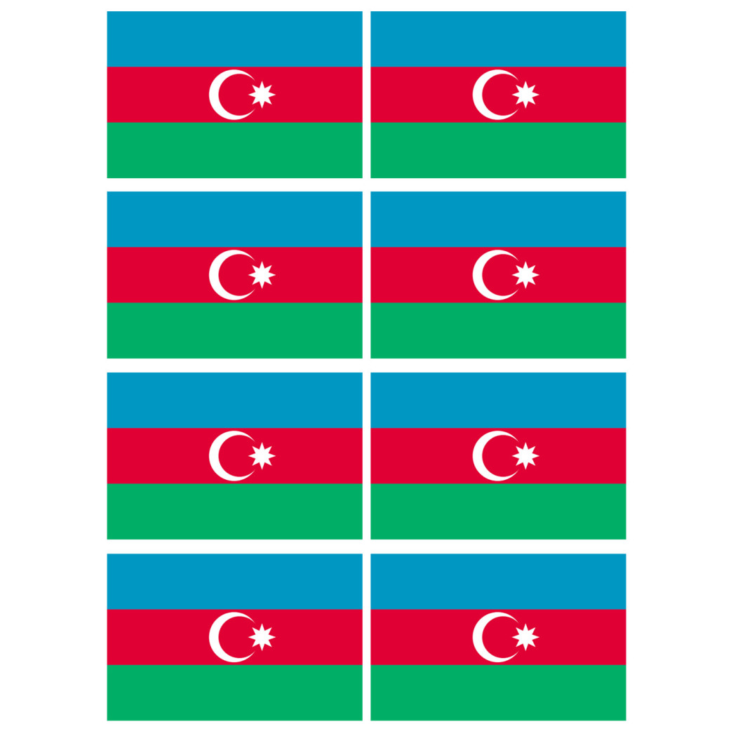 Drapeau Azerbaijan - 8 stickers - 9.5 x 6.3 cm - Sticker/autocollant
