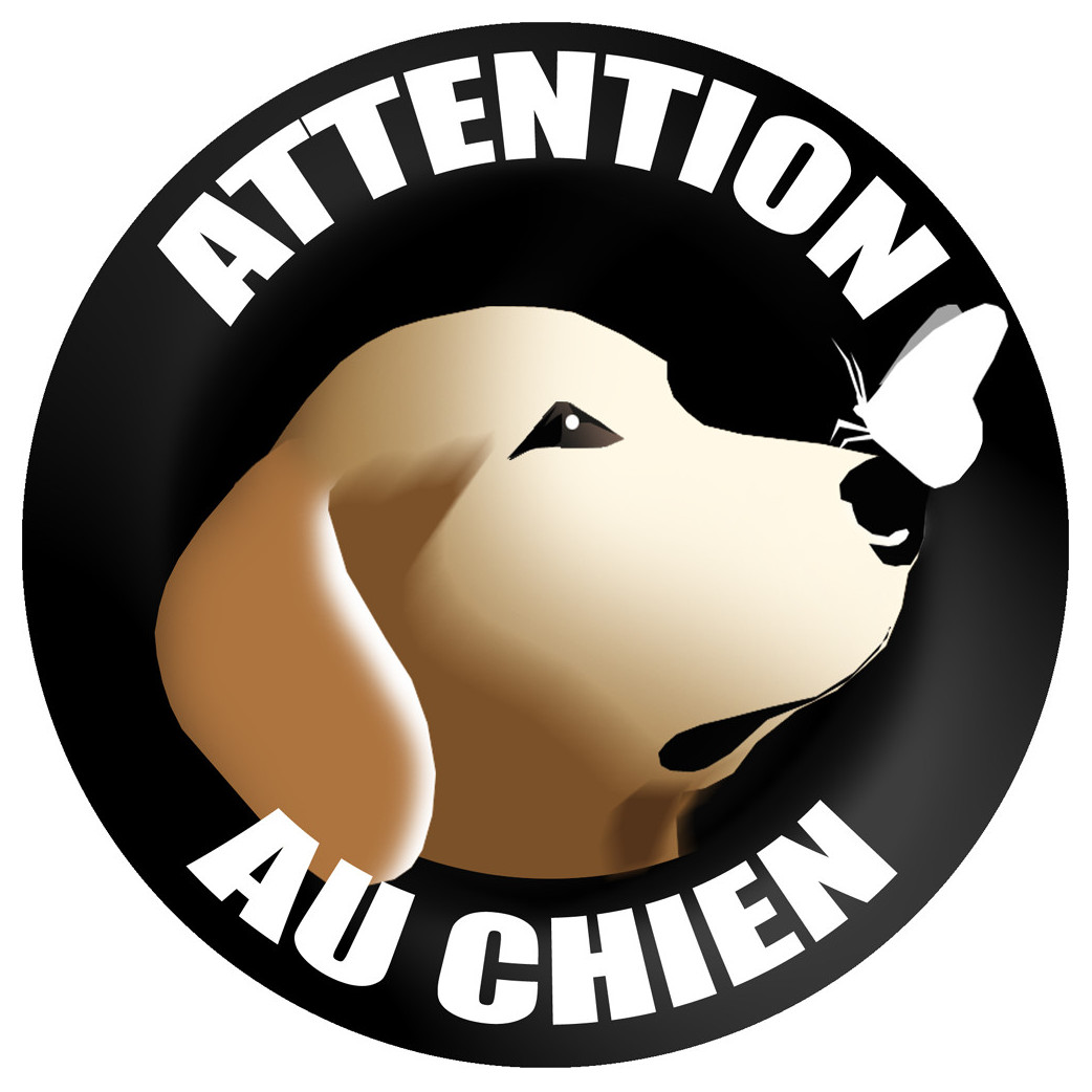 ATTENTION AU CHIEN gentil - 9cm - Sticker/autocollant
