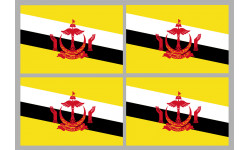 Drapeau Brunei - 4 stickers - 9.5 x 6.3 cm - Sticker/autocollant