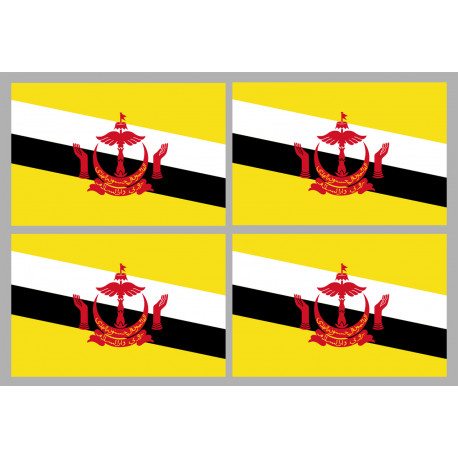 Drapeau Brunei - 4 stickers - 9.5 x 6.3 cm - Sticker/autocollant