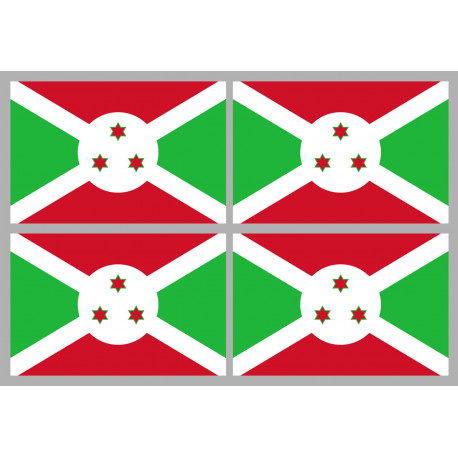 Drapeau Burundi - 4 stickers - 9.5 x 6.3 cm - Sticker/autocollant