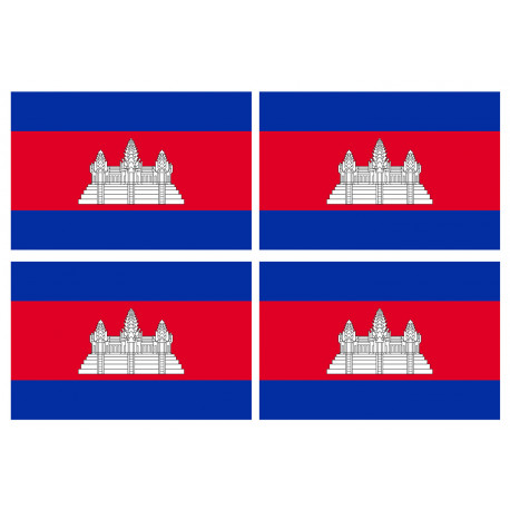 Drapeau Cambodge - 4 stickers - 9.5 x 6.3 cm - Sticker/autocollant