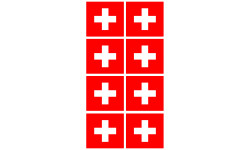 drapeau officiel Suisse : 8 stickers de 6,3x6,3cm - Sticker/autocollant