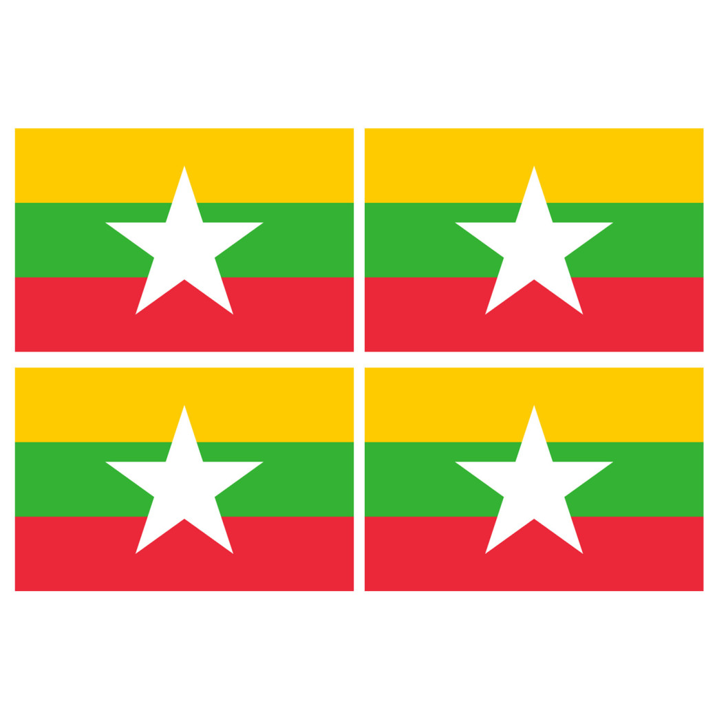 Drapeau Birmanie - 4 stickers 9,5x6,3cm - Sticker/autocollant