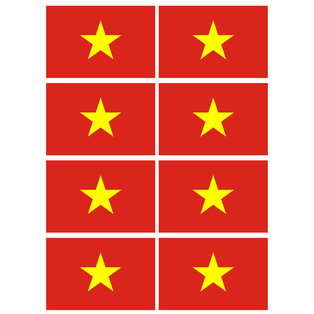 Drapeau Viet Nam - 8 stickers - 9.5 x 6.3 cm - Sticker/autocollant