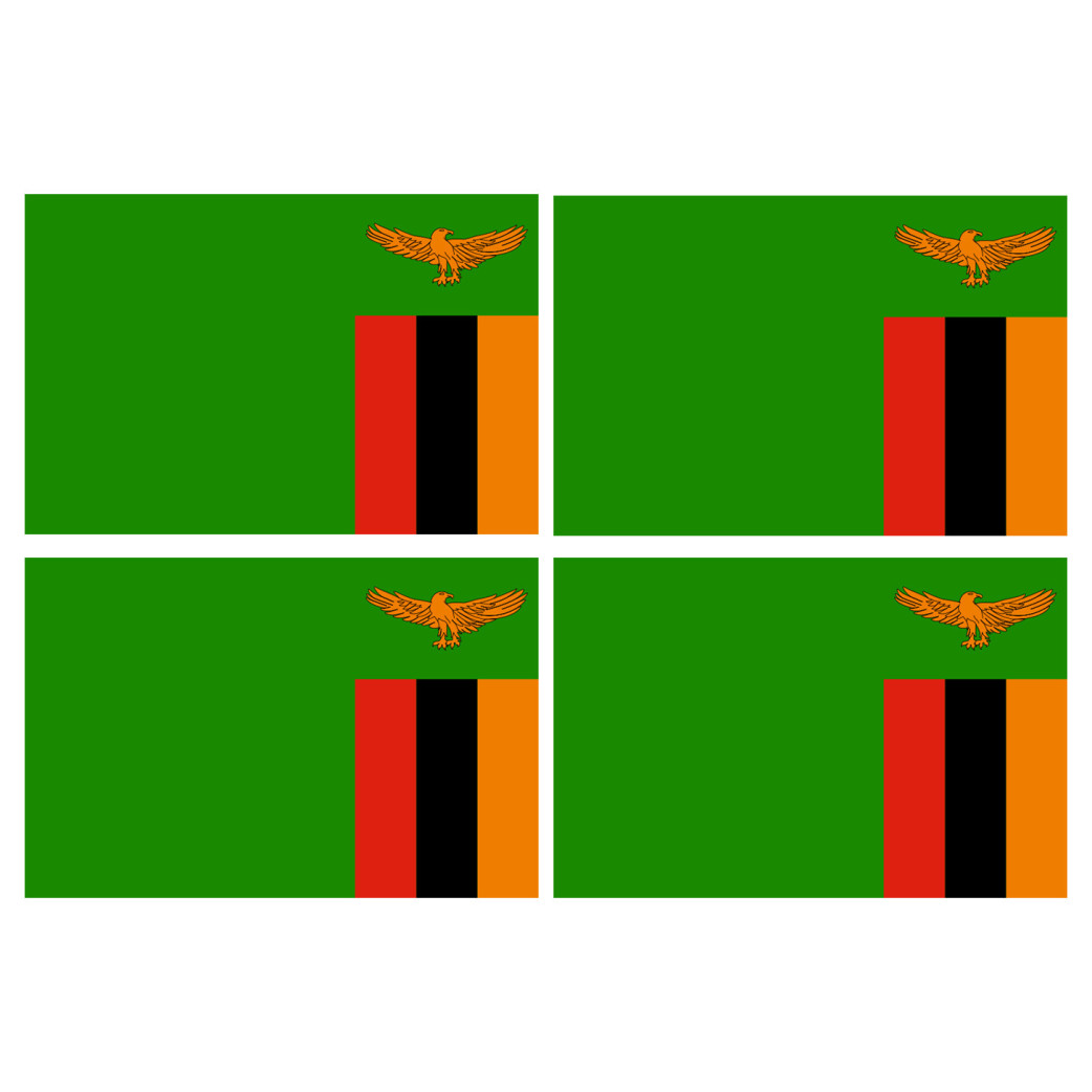 Drapeau Zambie - 4 stickers - 9.5 x 6.3 cm - Sticker/autocollant