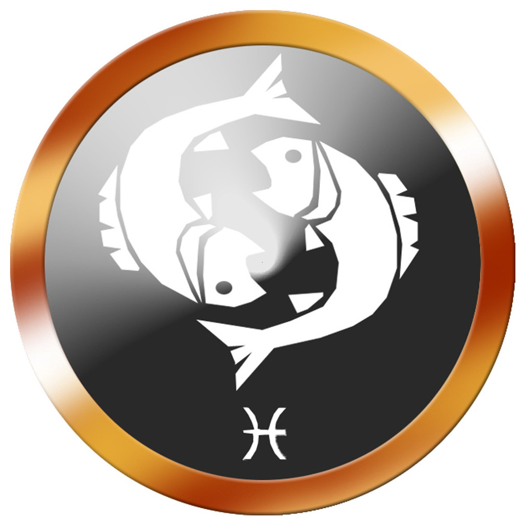 signe du zodiaque poisson rond doré - 8cm - Sticker/autocollant