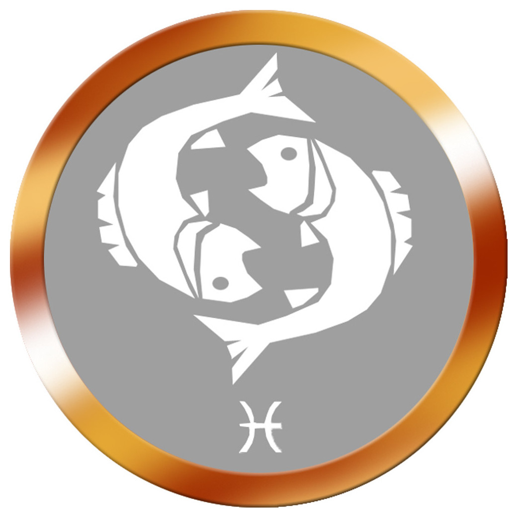 signe zodiaque poisson rond doré - 8cm - Sticker/autocollant