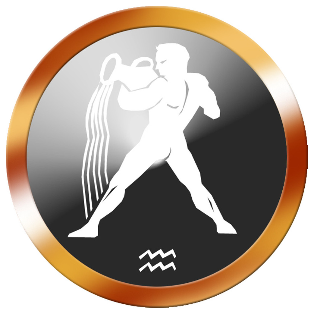 signe du zodiaque verseau rond doré - 5cm - Sticker/autocollant