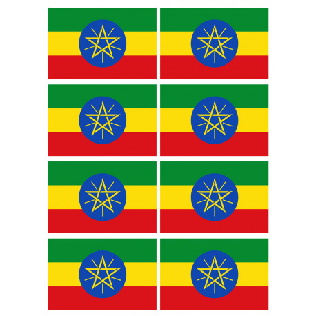 Drapeau Ethiopie - 8 stickers - 9.5 x 6.3 cm - Sticker/autocollant
