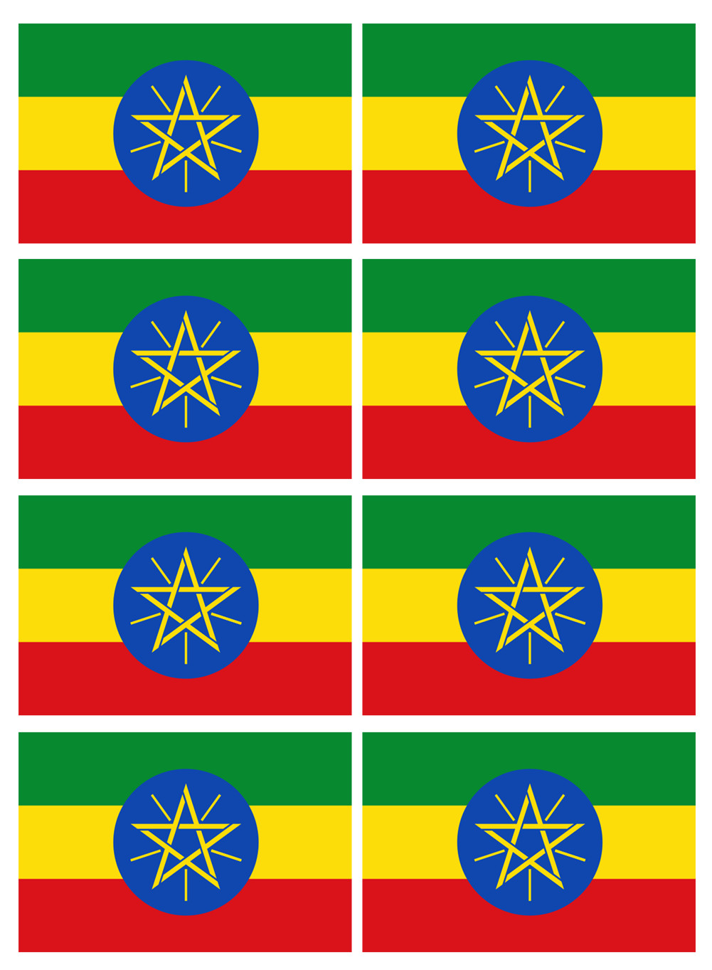 Drapeau Ethiopie - 8 stickers - 9.5 x 6.3 cm - Sticker/autocollant